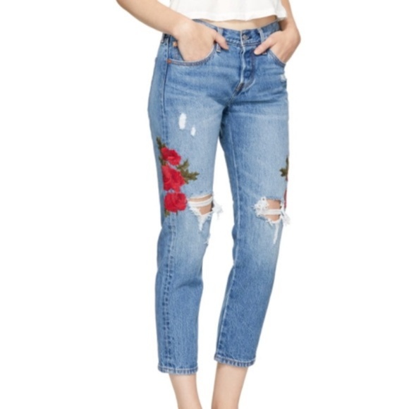 Levi's 501 Tapered Leg Rose Embroidered Jeans *NWT - Picture 3 of 8